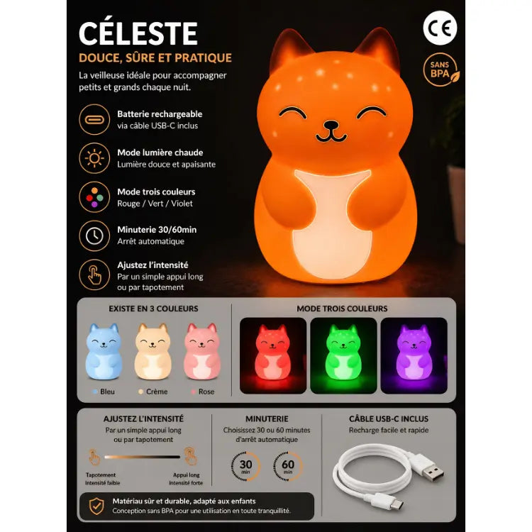 Céleste — Luminaire d'ambiance rechargeable en silicone. Nuiibi