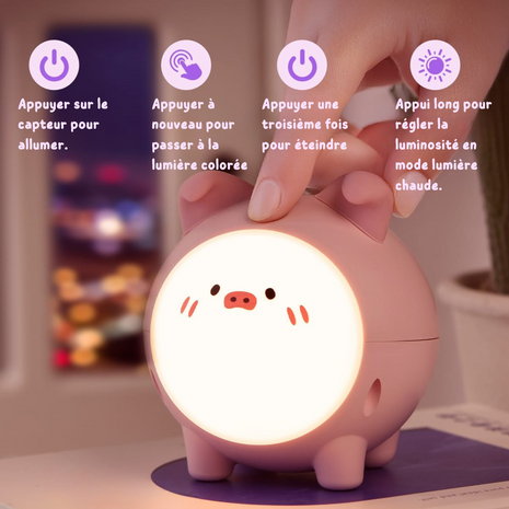Pinki le Cochon Câlin - Veilleuse enfant Rechargeable
