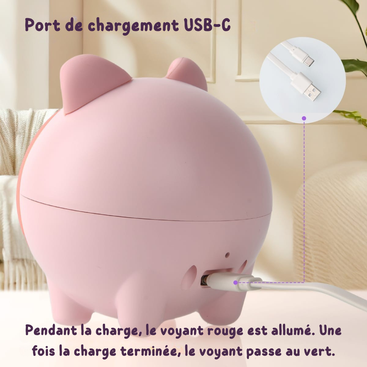 Pinki le Cochon Câlin - Veilleuse enfant Rechargeable