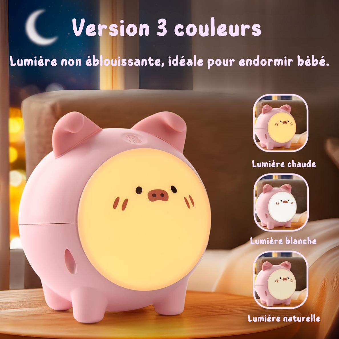 Pinki le Cochon Câlin - Veilleuse enfant Rechargeable