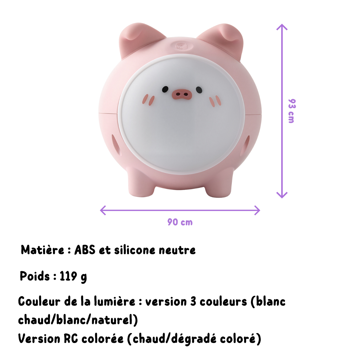 Pinki le Cochon Câlin - Veilleuse enfant Rechargeable
