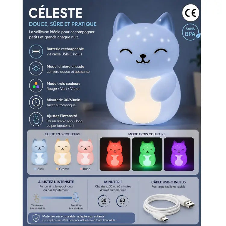 Céleste — Luminaire d'ambiance rechargeable en silicone. Nuiibi