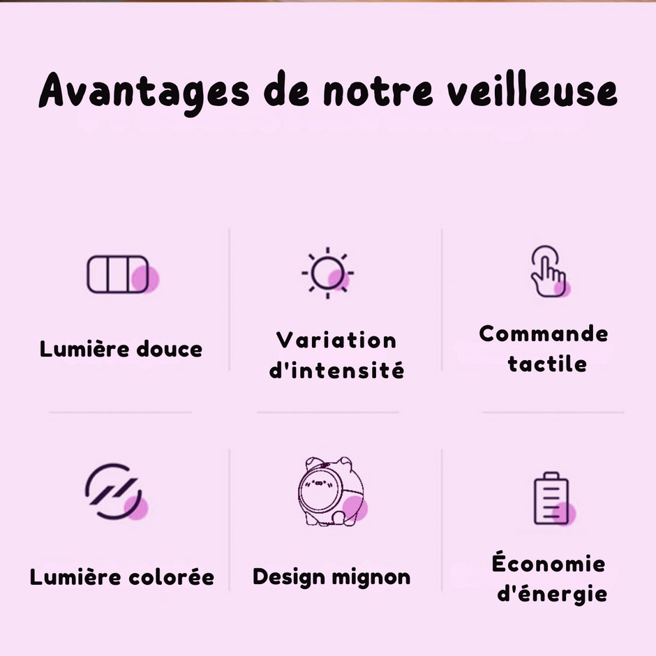 Pinki le Cochon Câlin - Veilleuse enfant Rechargeable