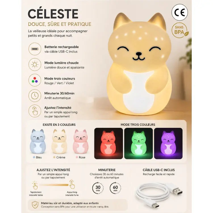 Céleste — Luminaire d'ambiance rechargeable en silicone. Nuiibi