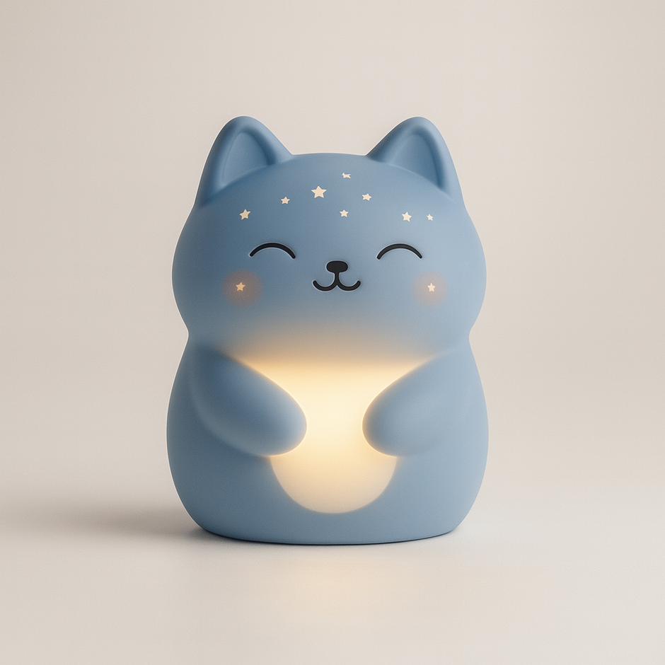 Veilleuse Céleste bleu pastel – lumière douce pour enfant
Veilleuse chat silicone sans BPA